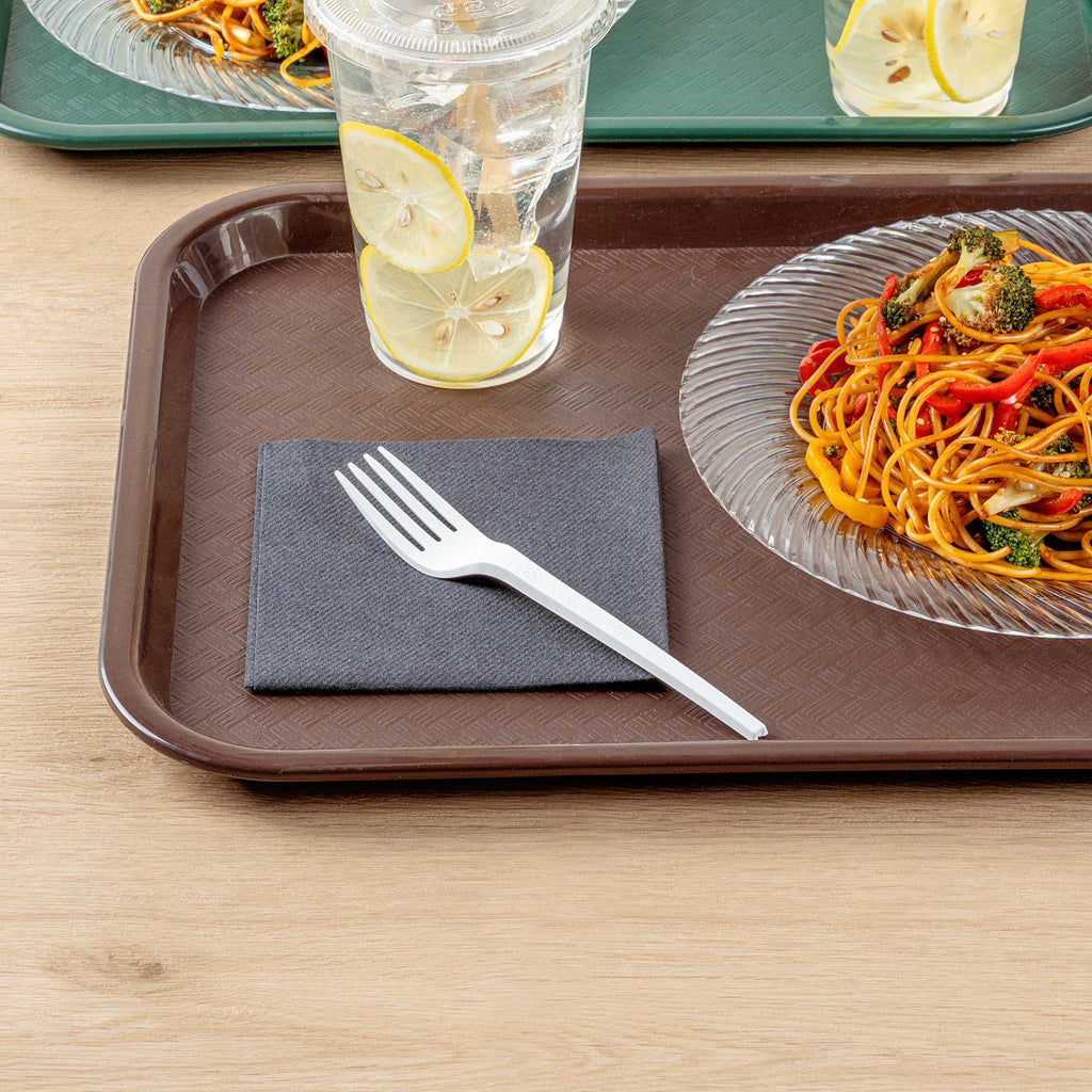 Basic Nature White CPLA Plastic Fork - Heat-Resistant, Compostable - 6 1/2" x 1" x 1/2" - 50 count box