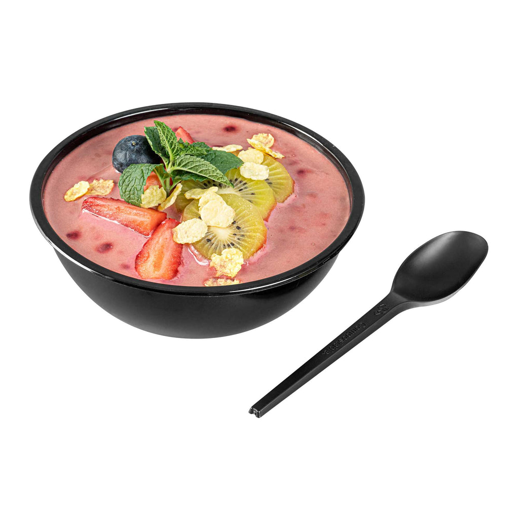 Basic Nature Black CPLA Plastic Spoon - Heat-Resistant, Compostable - 6 1/2" x 1 1/4" x 1/2" - 50 count box
