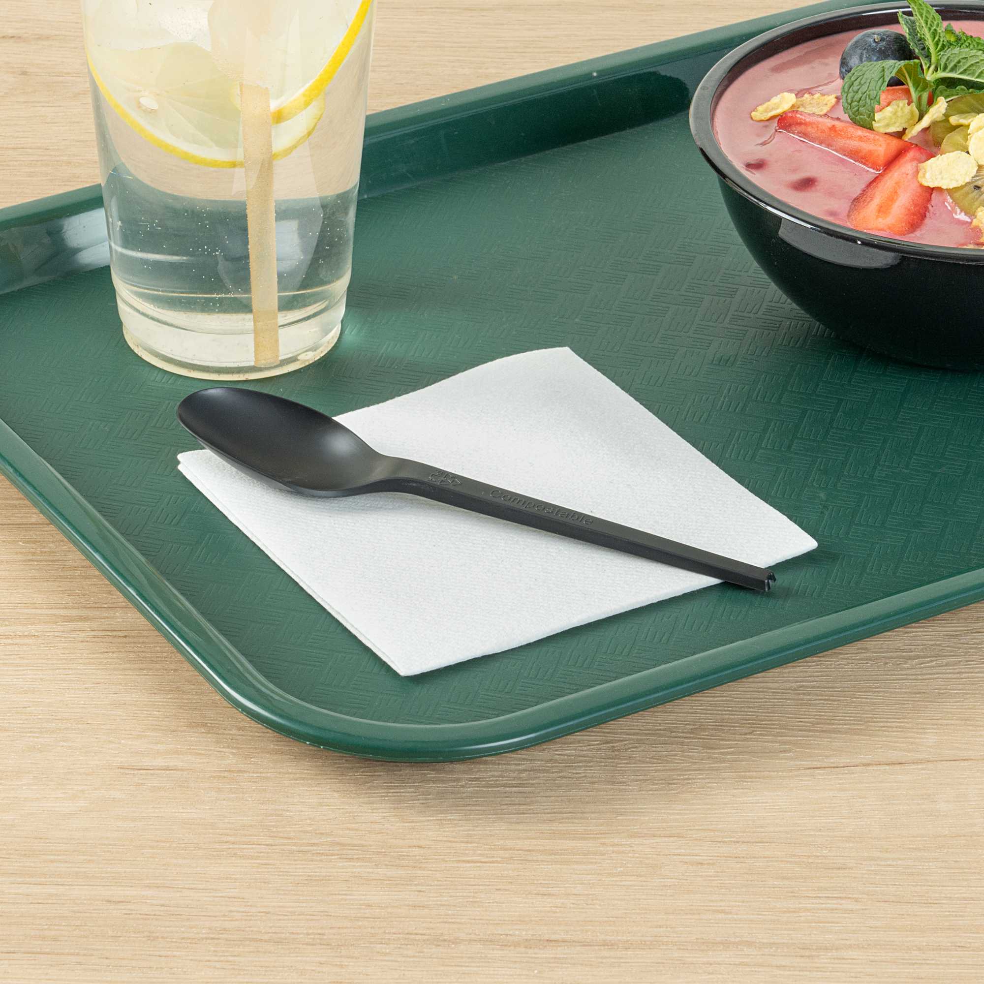Basic Nature Black CPLA Plastic Spoon - Heat-Resistant, Compostable - 6 1/2" x 1 1/4" x 1/2" - 50 count box