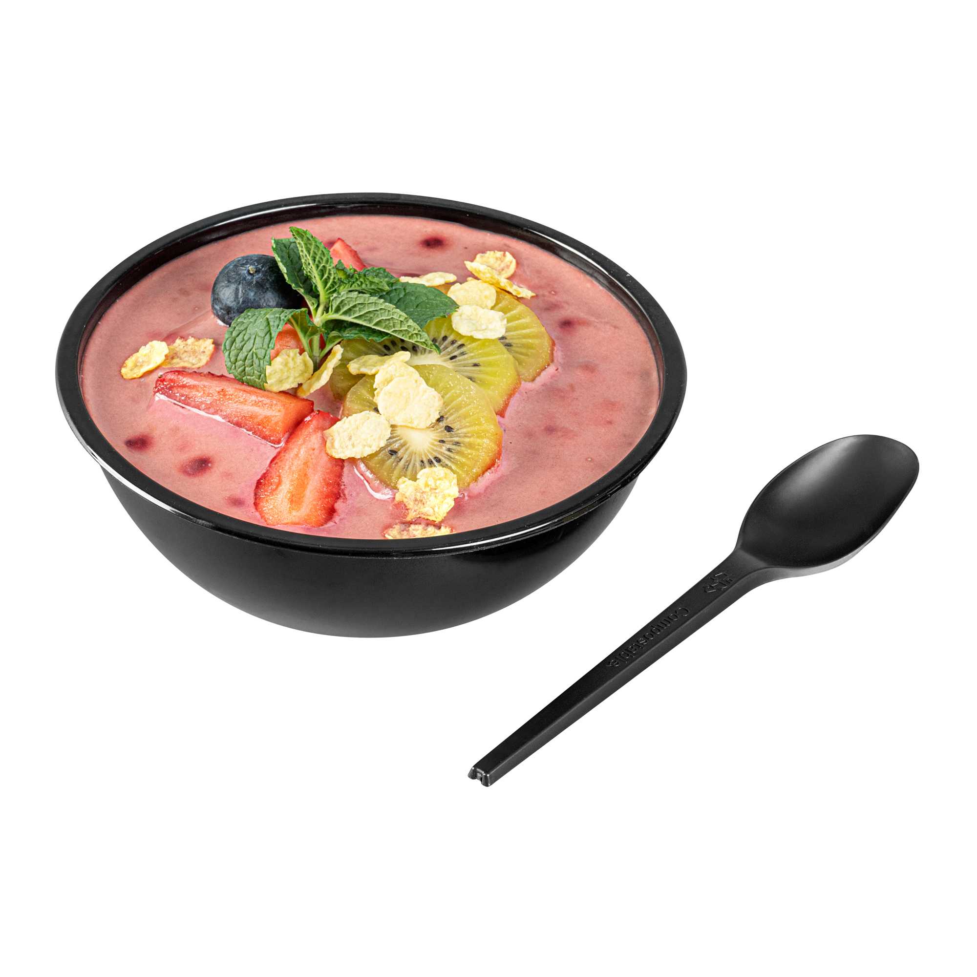 Basic Nature Black CPLA Plastic Spoon - Heat-Resistant, Compostable - 6 1/2" x 1 1/4" x 1/2" - 250 count box