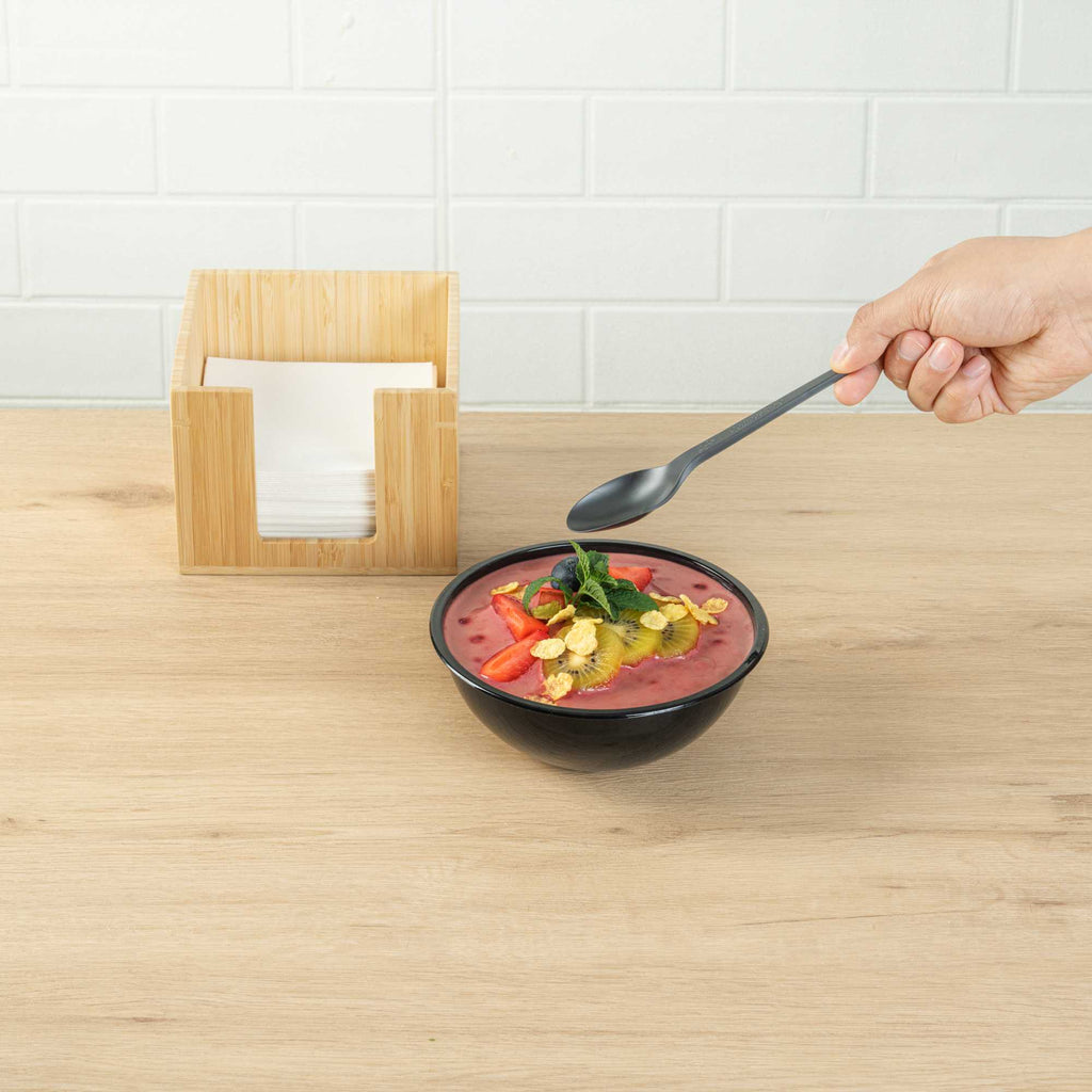 Basic Nature Black CPLA Plastic Spoon - Heat-Resistant, Compostable - 6 1/2" x 1 1/4" x 1/2" - 250 count box