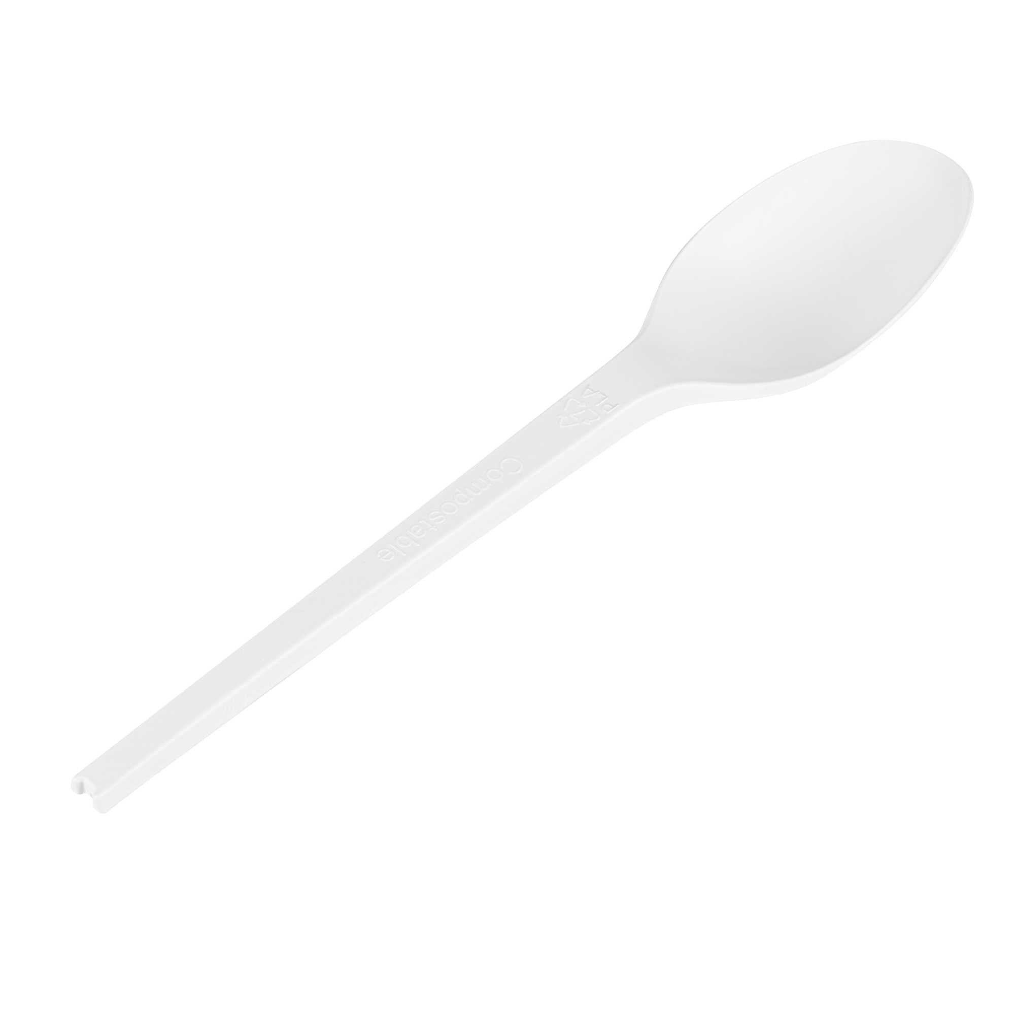 Basic Nature White CPLA Plastic Spoon - Heat-Resistant, Compostable - 6 1/2" x 1 1/4" x 1/2" - 50 count box