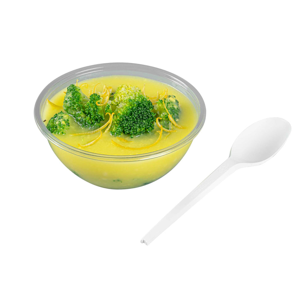 Basic Nature White CPLA Plastic Spoon - Heat-Resistant, Compostable - 6 1/2" x 1 1/4" x 1/2" - 50 count box