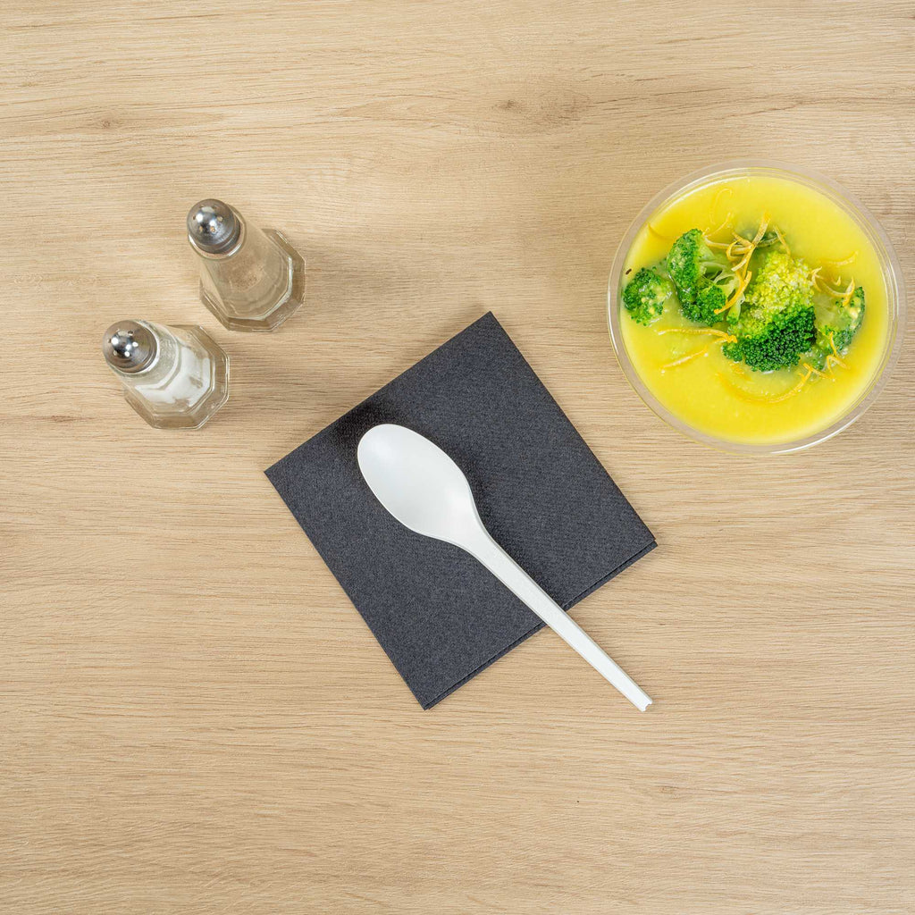 Basic Nature White CPLA Plastic Spoon - Heat-Resistant, Compostable - 6 1/2" x 1 1/4" x 1/2" - 50 count box