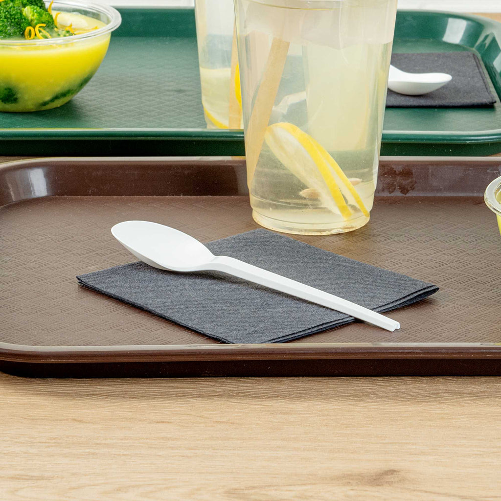Basic Nature White CPLA Plastic Spoon - Heat-Resistant, Compostable - 6 1/2" x 1 1/4" x 1/2" - 50 count box