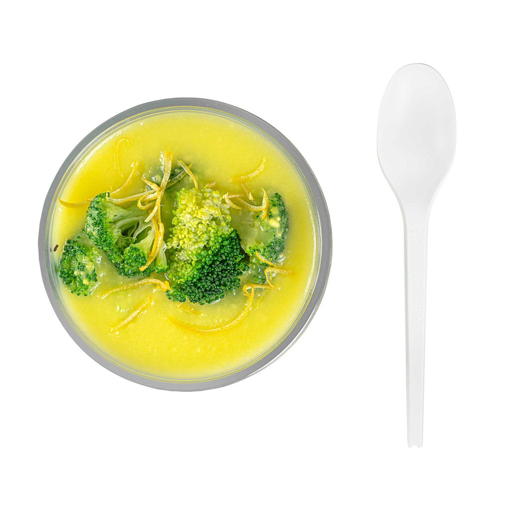 Basic Nature White CPLA Plastic Spoon - Heat-Resistant, Compostable - 6 1/2" x 1 1/4" x 1/2" - 250 count box