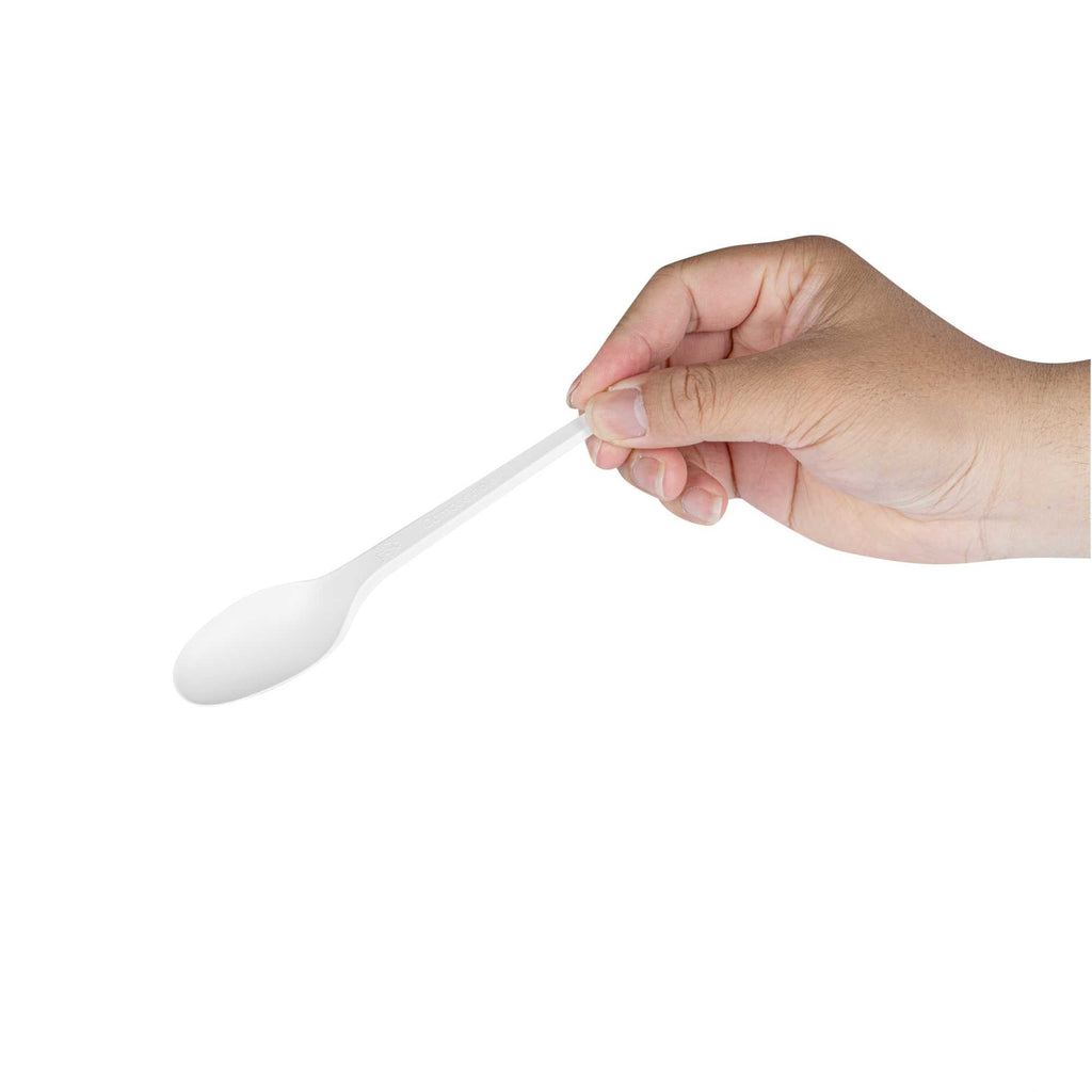 Basic Nature White CPLA Plastic Spoon - Heat-Resistant, Compostable - 6 1/2" x 1 1/4" x 1/2" - 250 count box