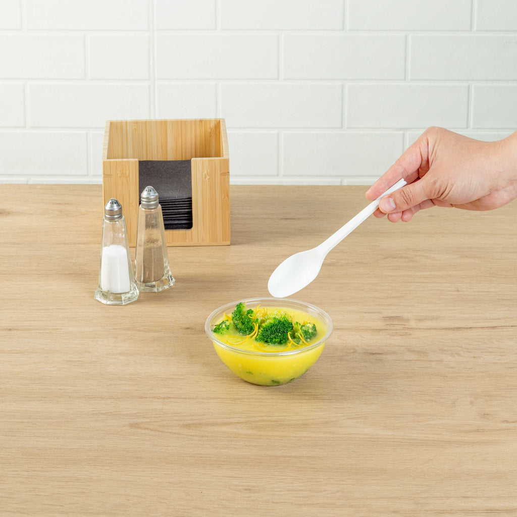 Basic Nature White CPLA Plastic Spoon - Heat-Resistant, Compostable - 6 1/2" x 1 1/4" x 1/2" - 250 count box