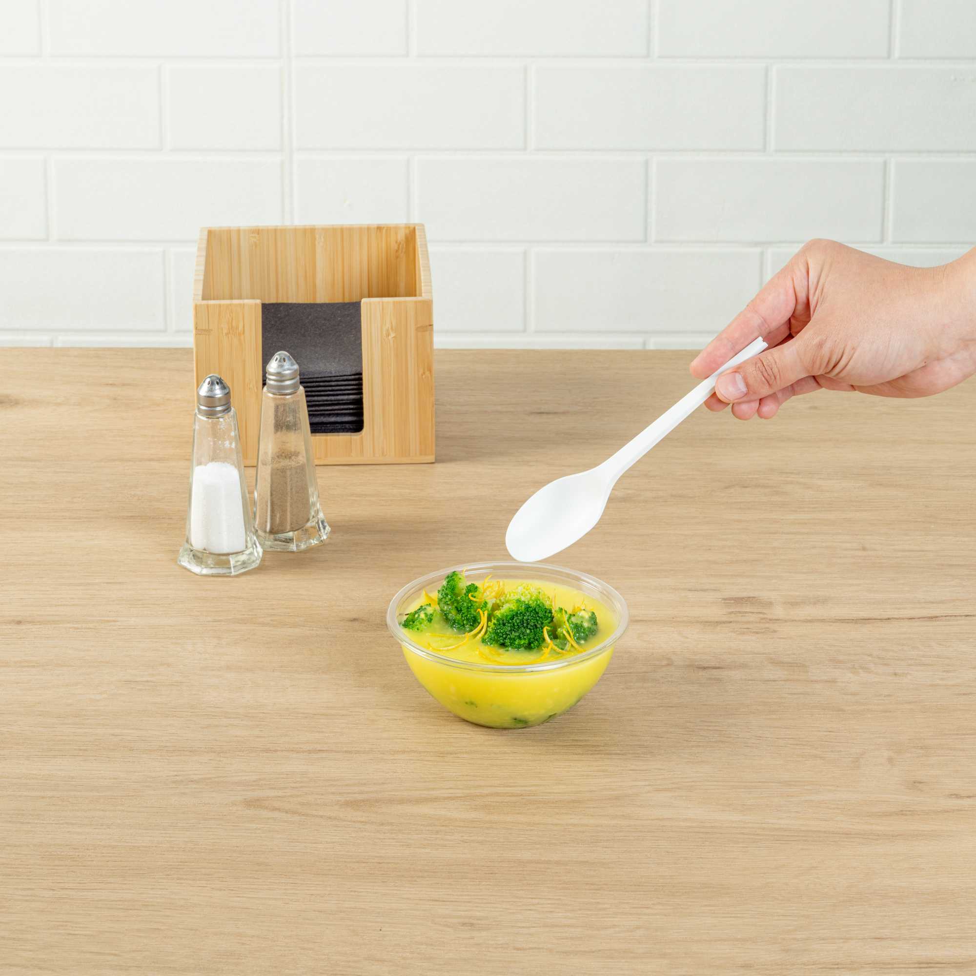 Basic Nature White CPLA Plastic Spoon - Heat-Resistant, Compostable - 6 1/2" x 1 1/4" x 1/2" - 250 count box