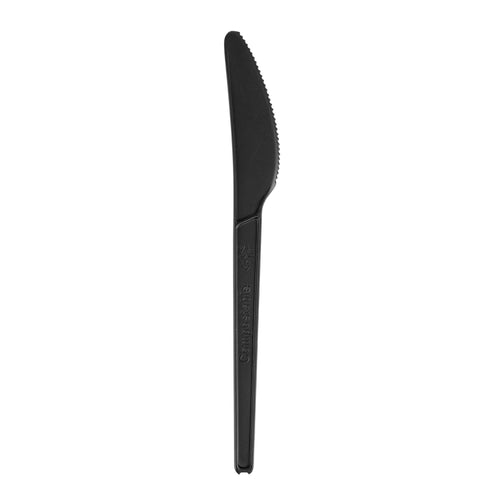 Basic Nature Black CPLA Plastic Knife - Heat-Resistant, Compostable - 6 1/2" x 1/2" - 250 count box