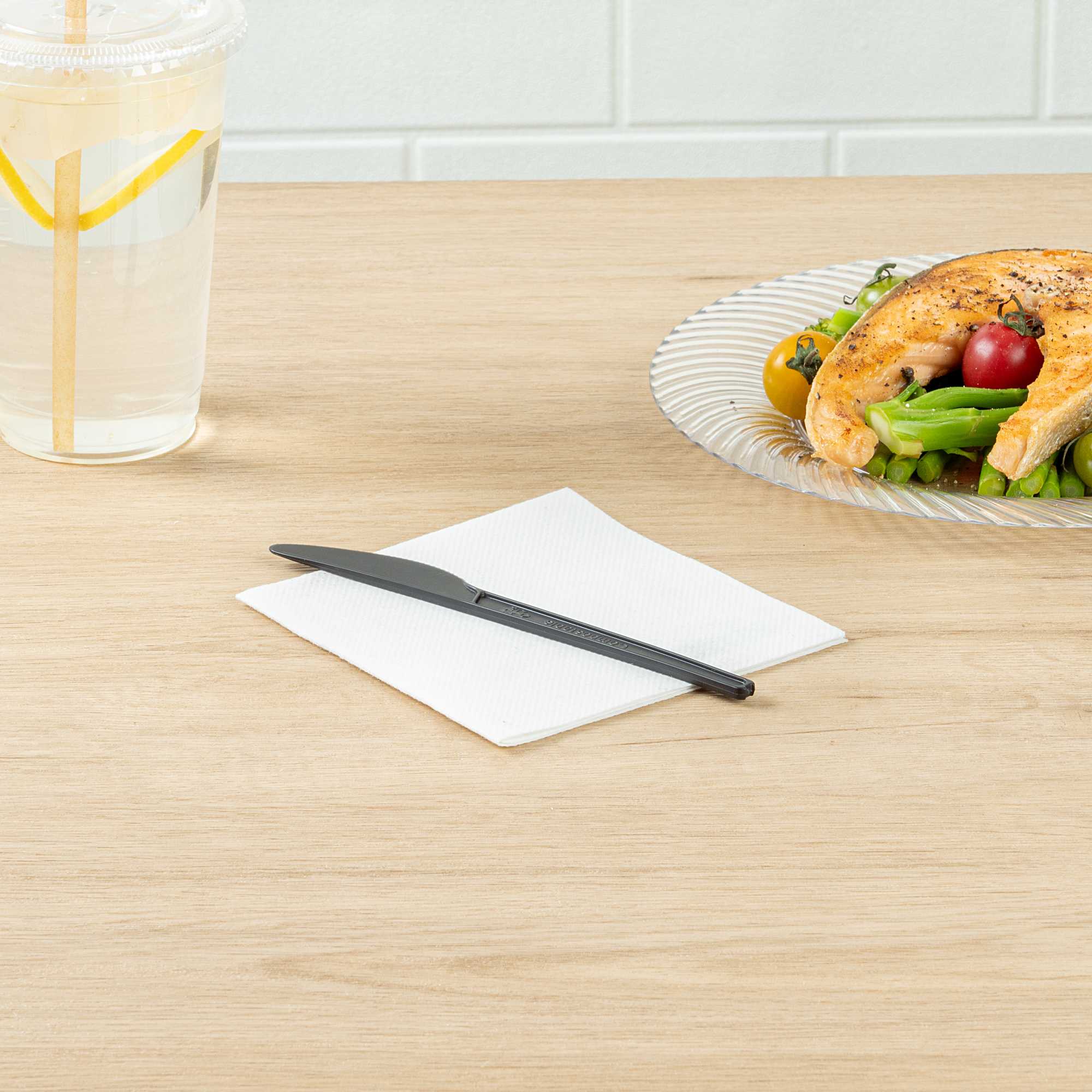 Basic Nature Black CPLA Plastic Knife - Heat-Resistant, Compostable - 6 1/2" x 1/2" - 250 count box