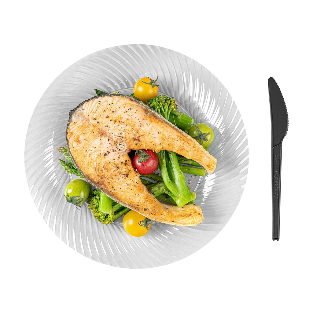 Basic Nature Black CPLA Plastic Knife - Heat-Resistant, Compostable - 6 1/2" x 1/2" - 50 count box