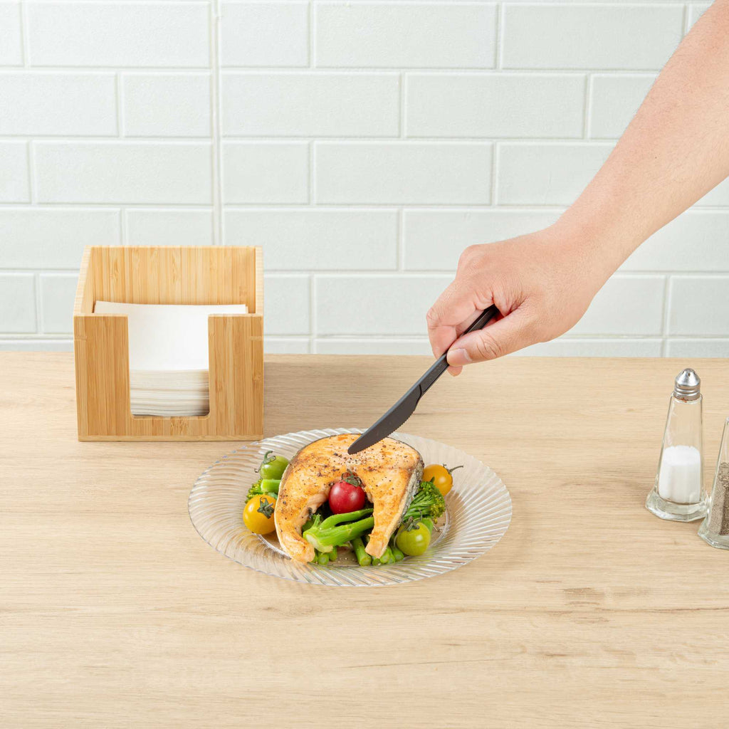 Basic Nature Black CPLA Plastic Knife - Heat-Resistant, Compostable - 6 1/2" x 1/2" - 50 count box