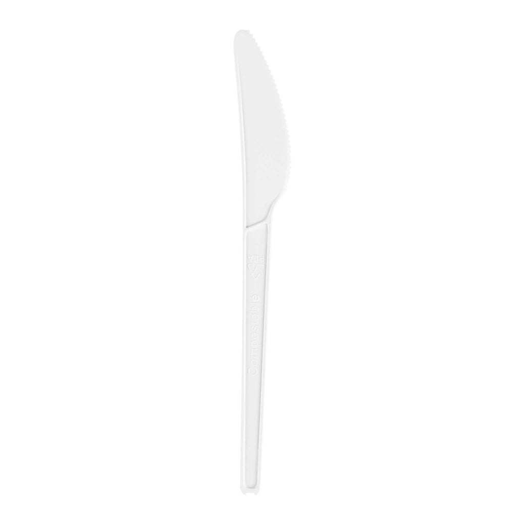 Basic Nature White CPLA Plastic Knife - Heat-Resistant, Compostable - 6 1/2" x 1/2" - 50 count box
