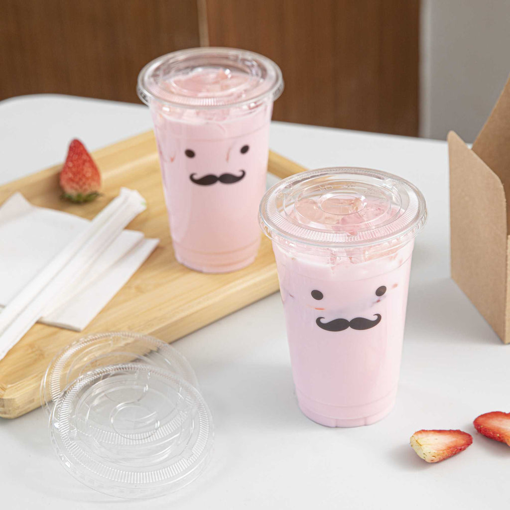 Visage Clear Plastic Flat Straw Lid - Fits 16, 20 and 24 oz - 100 count box