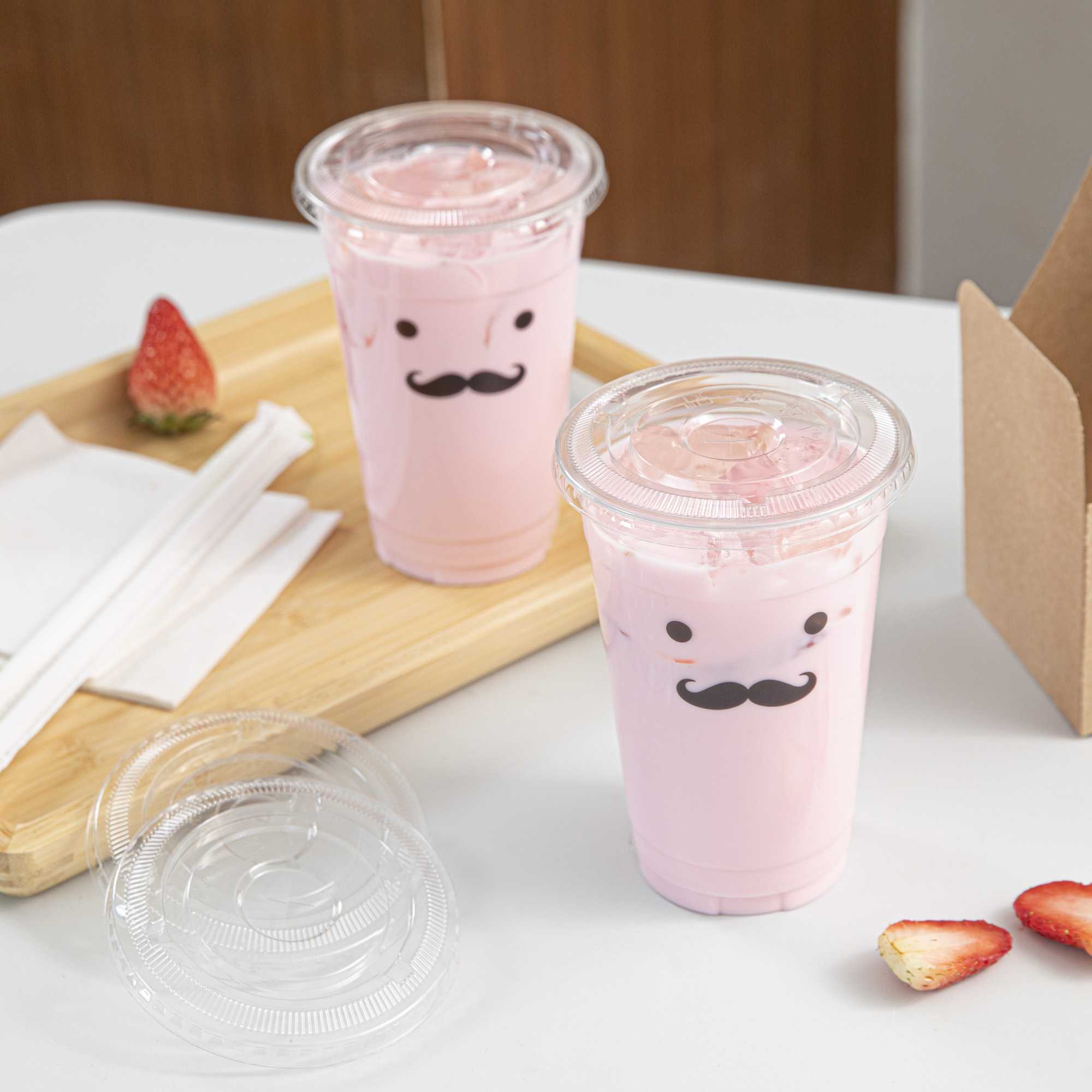 Visage Clear Plastic Flat Straw Lid - Fits 16, 20 and 24 oz - 100 count box