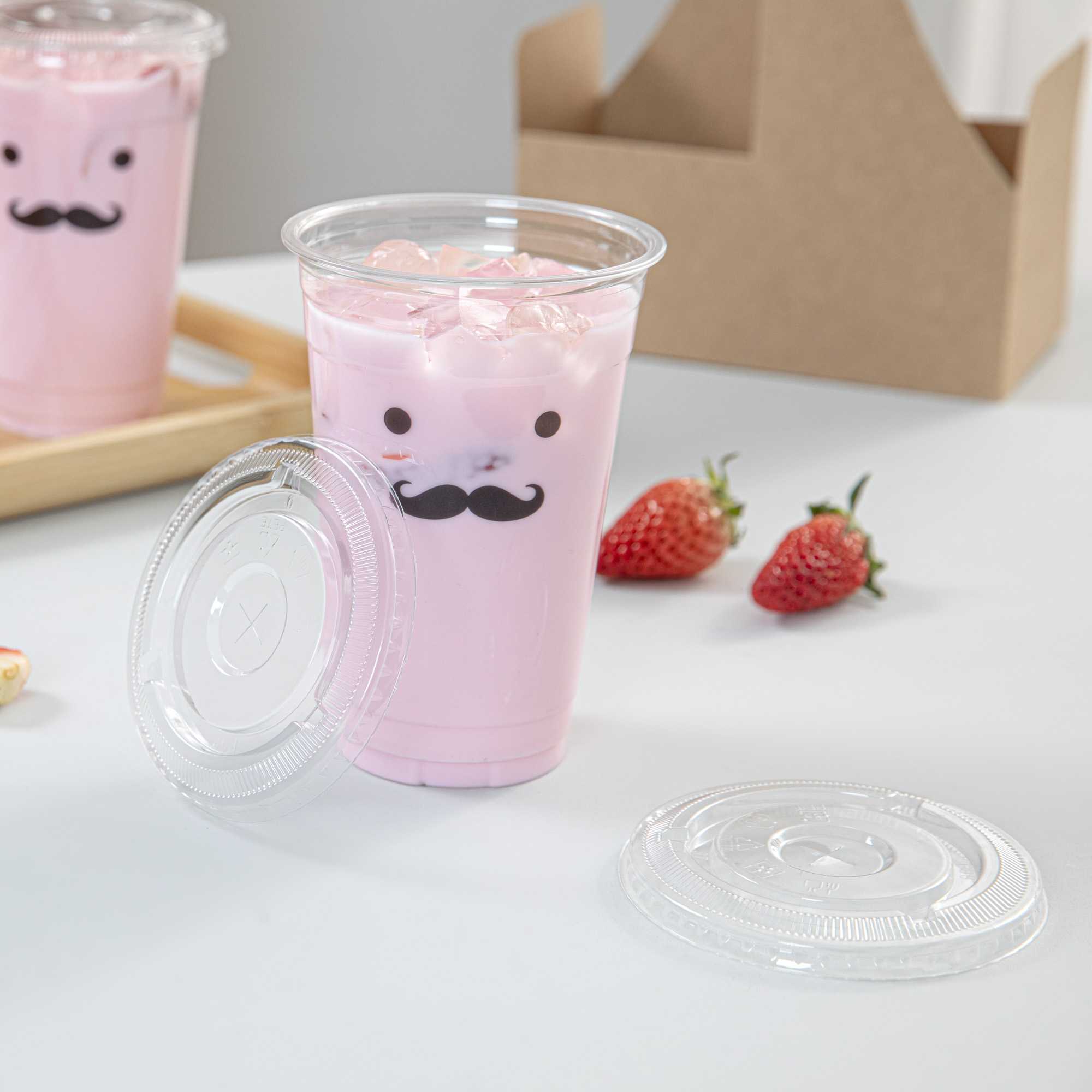 Visage Clear Plastic Flat Straw Lid - Fits 16, 20 and 24 oz - 1000 count box