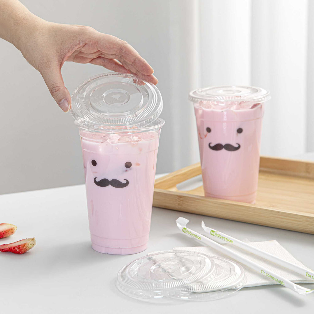 Visage Clear Plastic Flat Straw Lid - Fits 16, 20 and 24 oz - 1000 count box