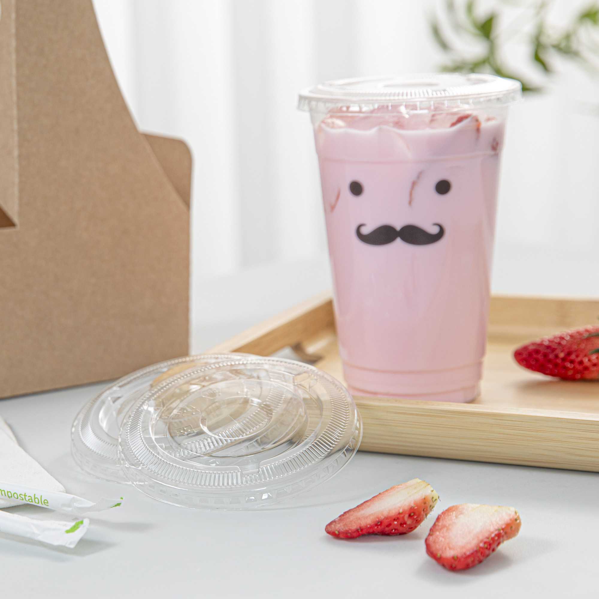Visage Clear Plastic Flat Straw Lid - Fits 16, 20 and 24 oz - 1000 count box