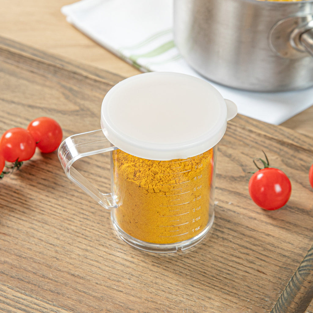 Chef 101 10 oz Clear Polycarbonate Dredge Spice Shaker - with White Solid Lid - 4 3/4" x 3 1/4" x 4" - 1 count box