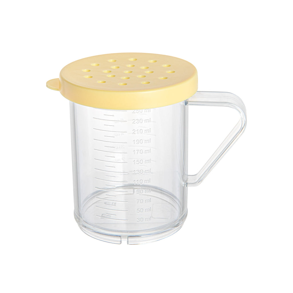 Chef 101 10 oz Clear Polycarbonate Dredge Spice Shaker - with Yellow Coarse Lid - 4 3/4" x 3 1/4" x 4" - 1 count box