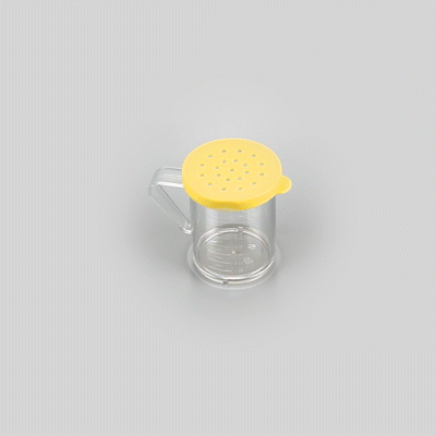Chef 101 10 oz Clear Polycarbonate Dredge Spice Shaker - with Yellow Coarse Lid - 4 3/4" x 3 1/4" x 4" - 1 count box