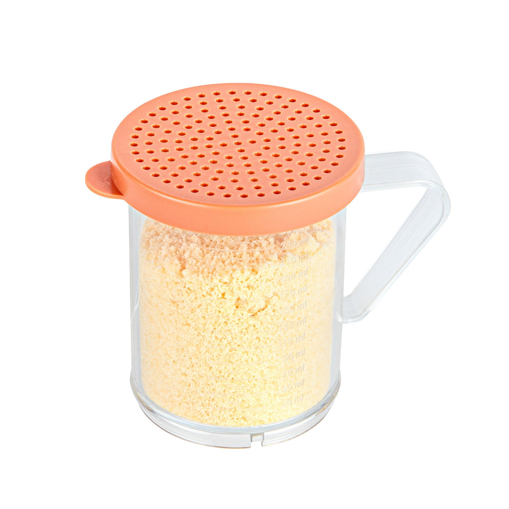 Chef 101 10 oz Clear Polycarbonate Dredge Spice Shaker - with Rose Medium Lid - 4 3/4" x 3 1/4" x 4" - 1 count box