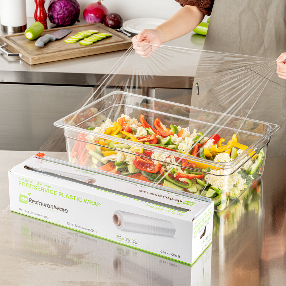 Chef 101 Clear Plastic Foodservice Food Wrap - BPA-Free, Microwave-Safe - 18" x 2000' - 1 count box