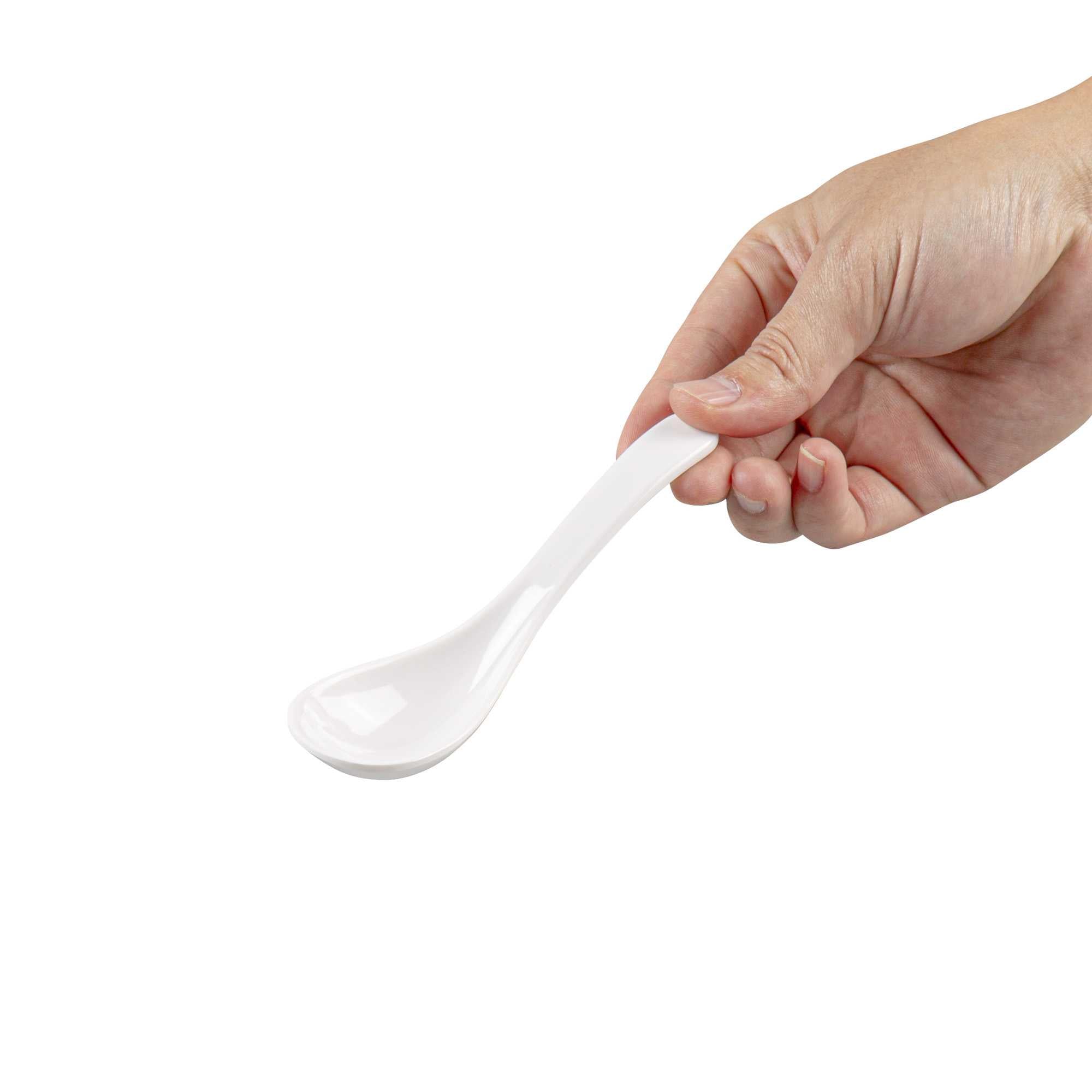 Voga 1 oz White Melamine Chinese Soup Spoon - Classic - 5" x 1 1/2" x 1" - 10 count box