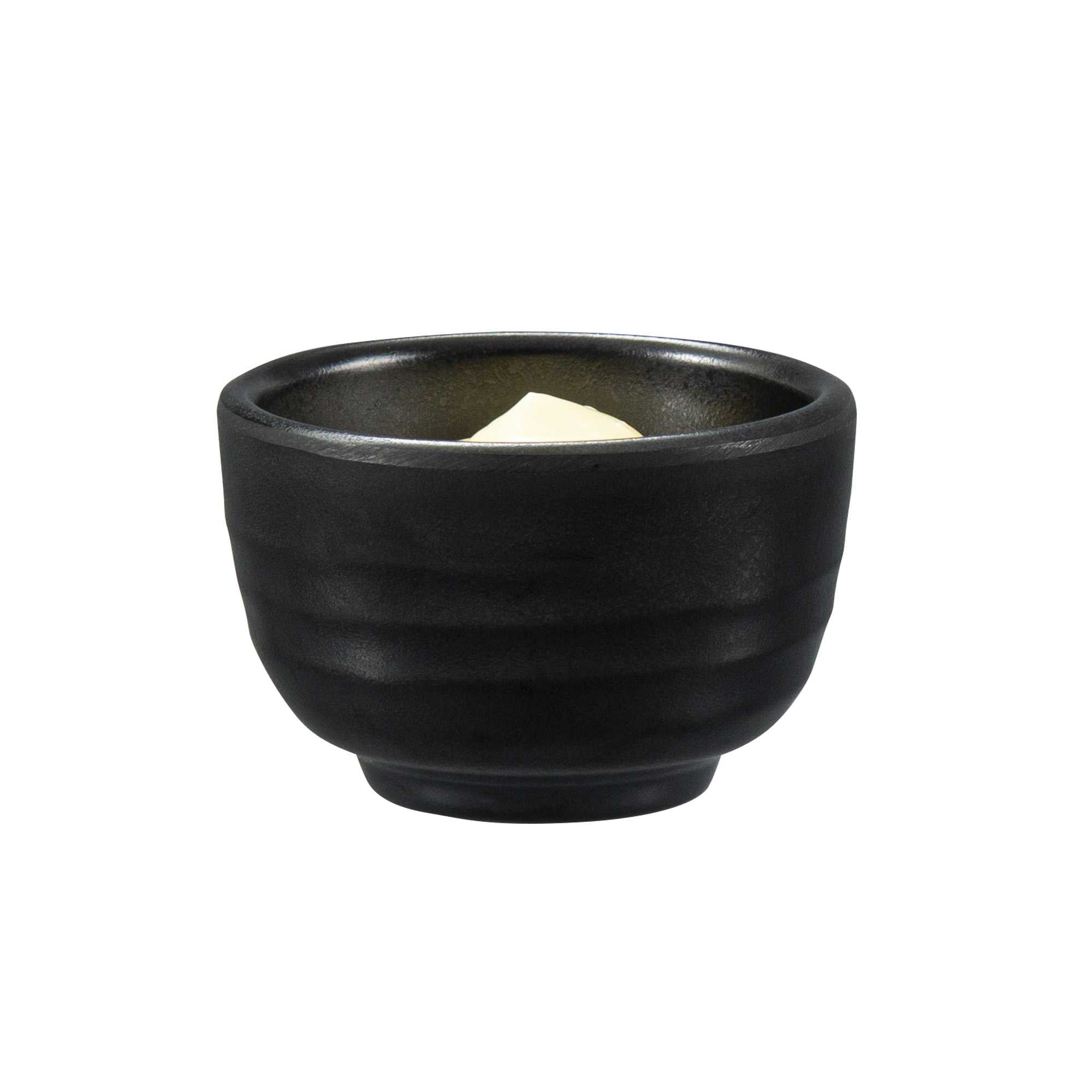 Voga 2 oz Round Black Melamine Condiment Cup - Japonais - 2 1/2" x 2 1/2" x 1 1/2" - 10 count box