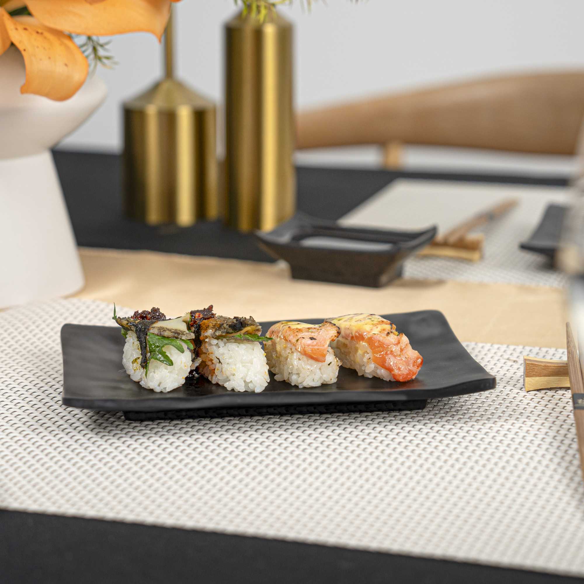 Voga Rectangle Black Melamine Small Plate - Japonais, Faux Slate - 7 3/4" x 5 1/2" - 4 count box
