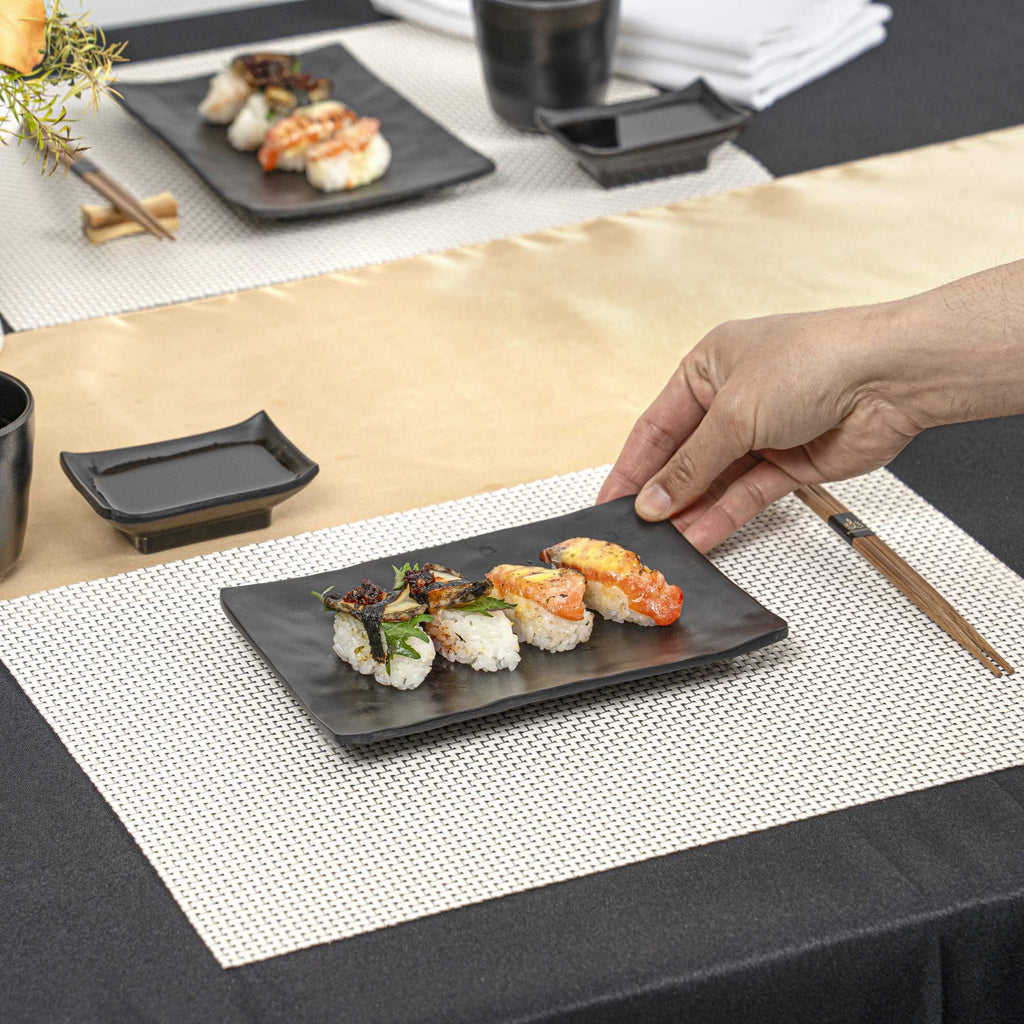 Voga Rectangle Black Melamine Small Plate - Japonais, Faux Slate - 7 3/4" x 5 1/2" - 4 count box
