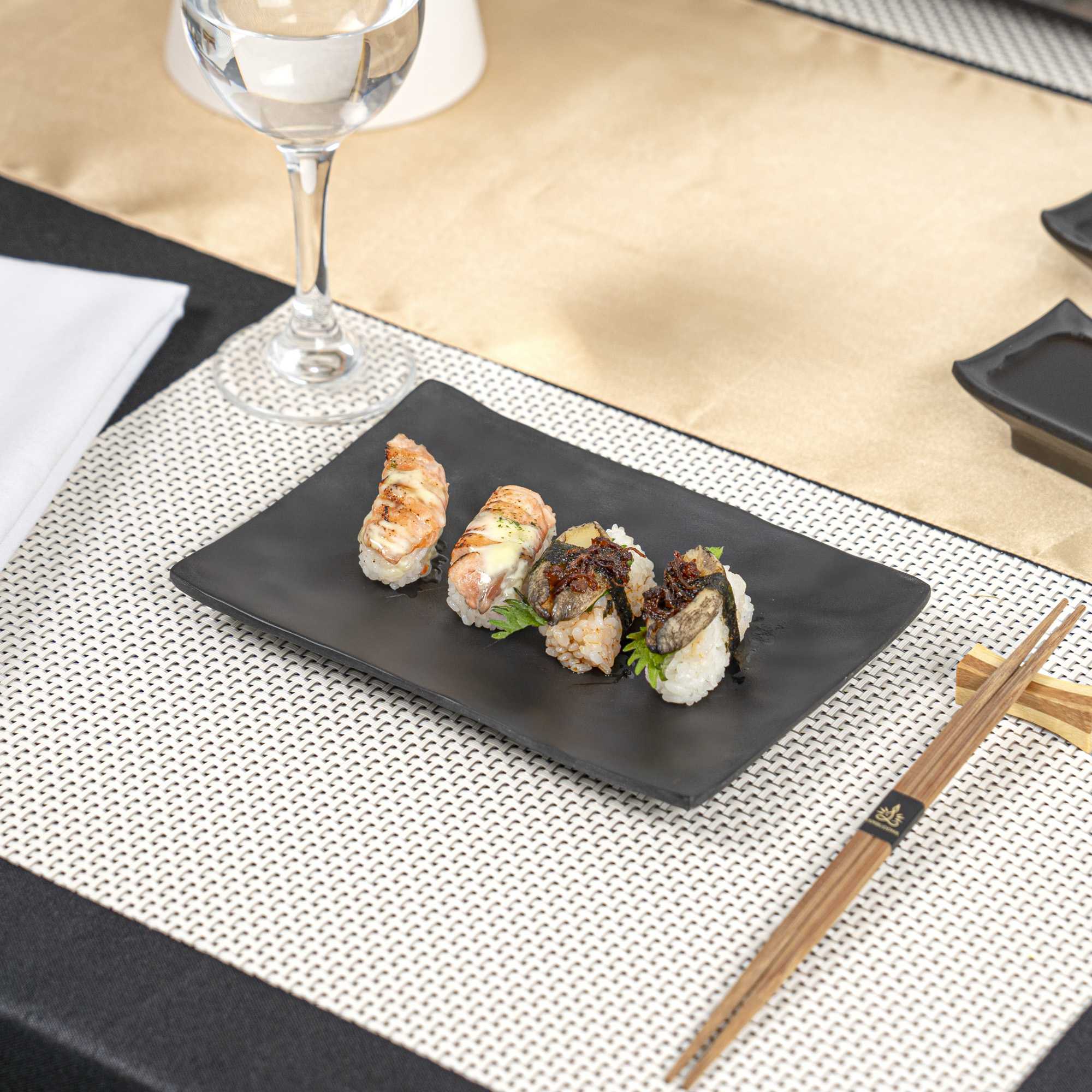 Voga Rectangle Black Melamine Small Plate - Japonais, Faux Slate - 7 3/4" x 5 1/2" - 4 count box