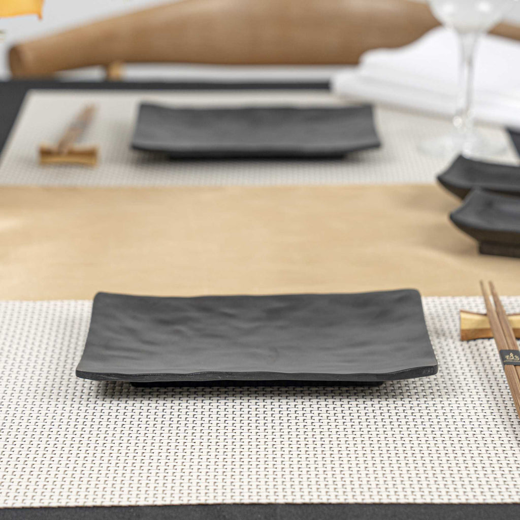 Voga Rectangle Black Melamine Small Plate - Japonais, Faux Slate - 7 3/4" x 5 1/2" - 4 count box