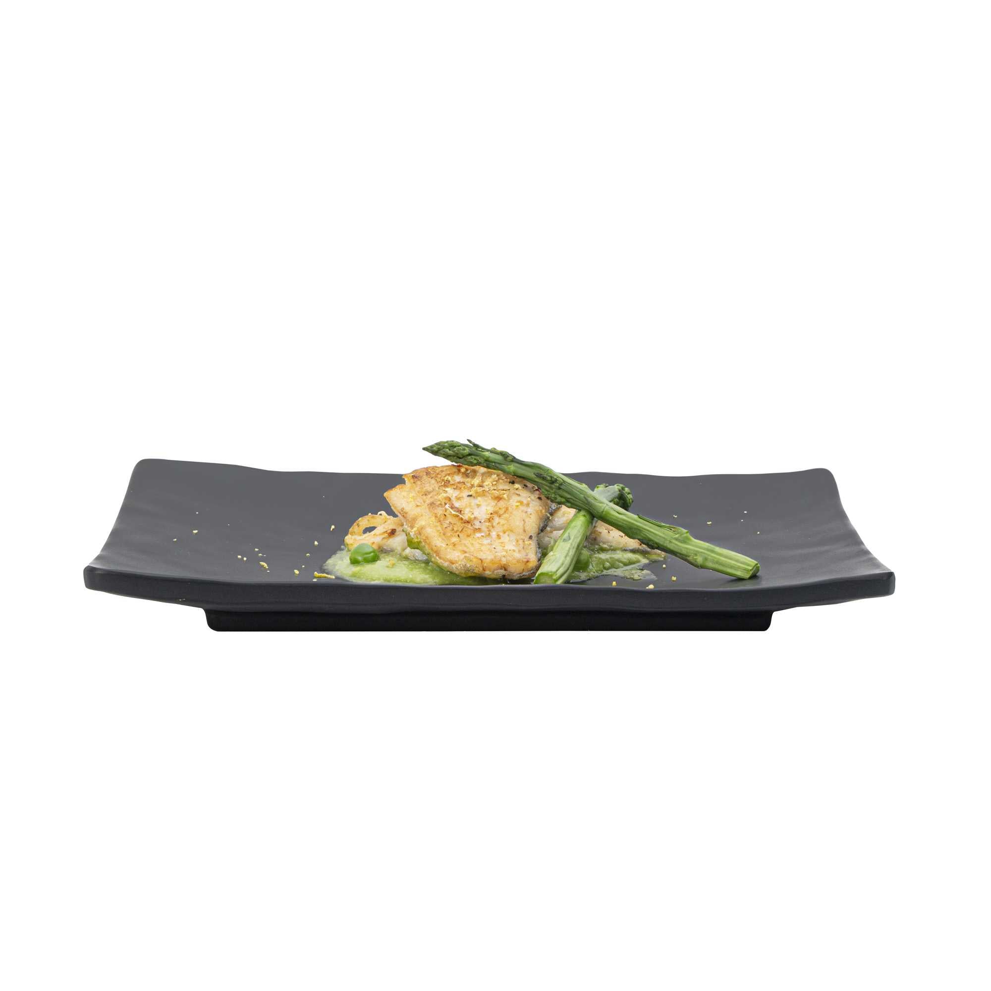 Voga Rectangle Black Melamine Medium Plate - Japonais , Faux Slate - 9 3/4" x 6 3/4" - 4 count box