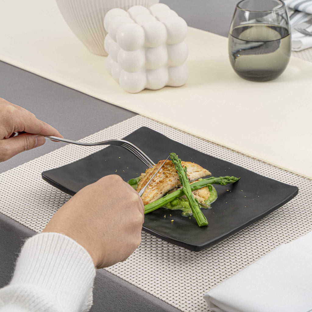 Voga Rectangle Black Melamine Medium Plate - Japonais , Faux Slate - 9 3/4" x 6 3/4" - 4 count box
