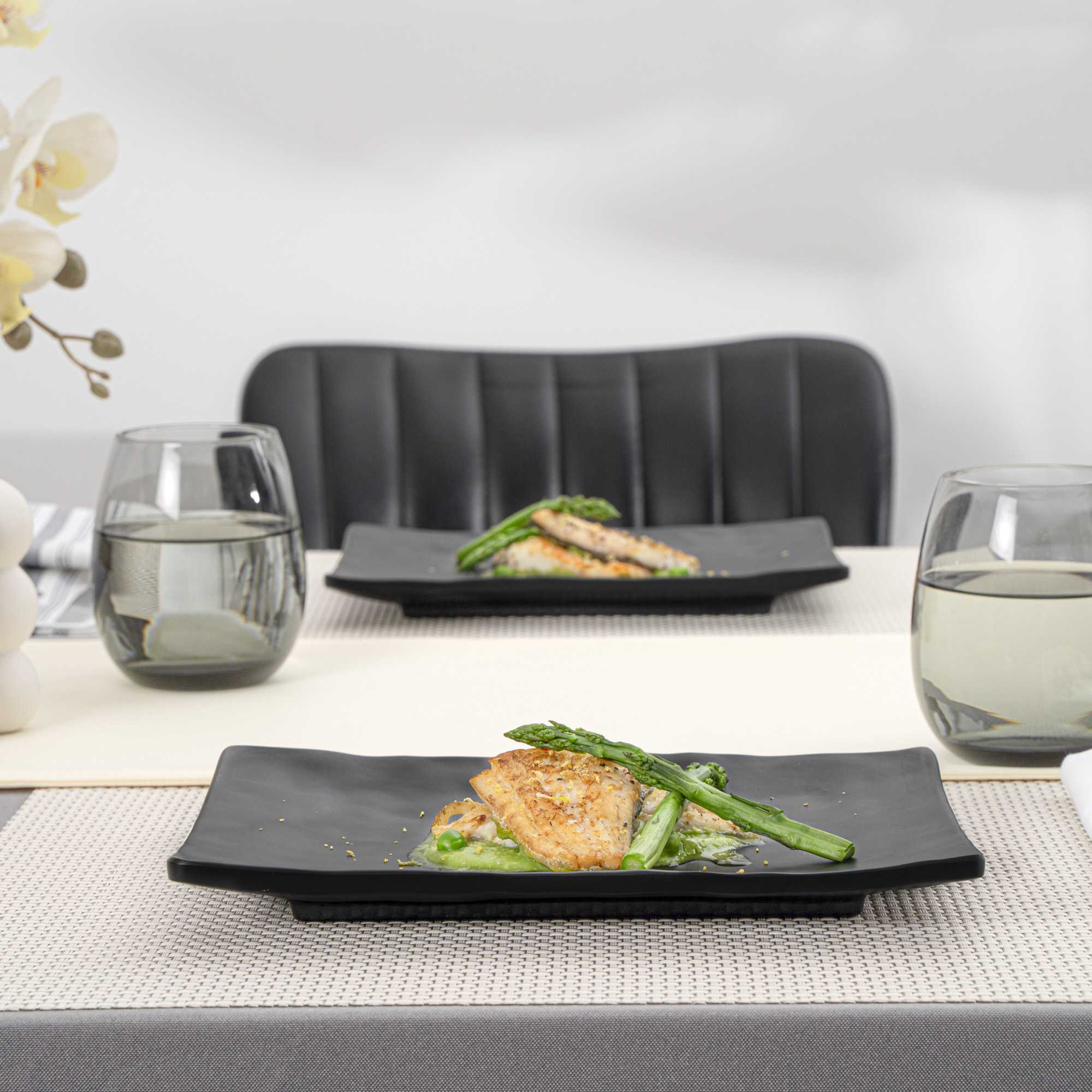 Voga Rectangle Black Melamine Medium Plate - Japonais , Faux Slate - 9 3/4" x 6 3/4" - 4 count box