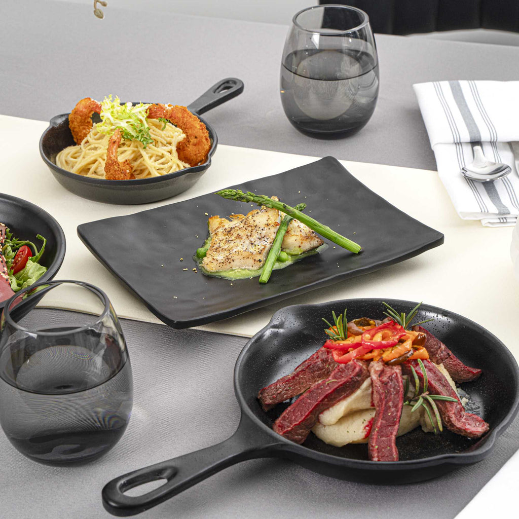 Voga Rectangle Black Melamine Medium Plate - Japonais , Faux Slate - 9 3/4" x 6 3/4" - 4 count box