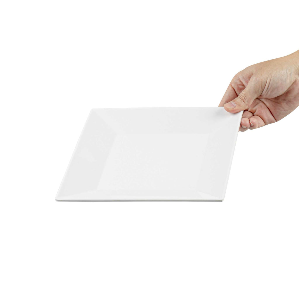 Voga Square White Melamine Medium Plate - Classic - 8" x 8" x 1" - 4 count box