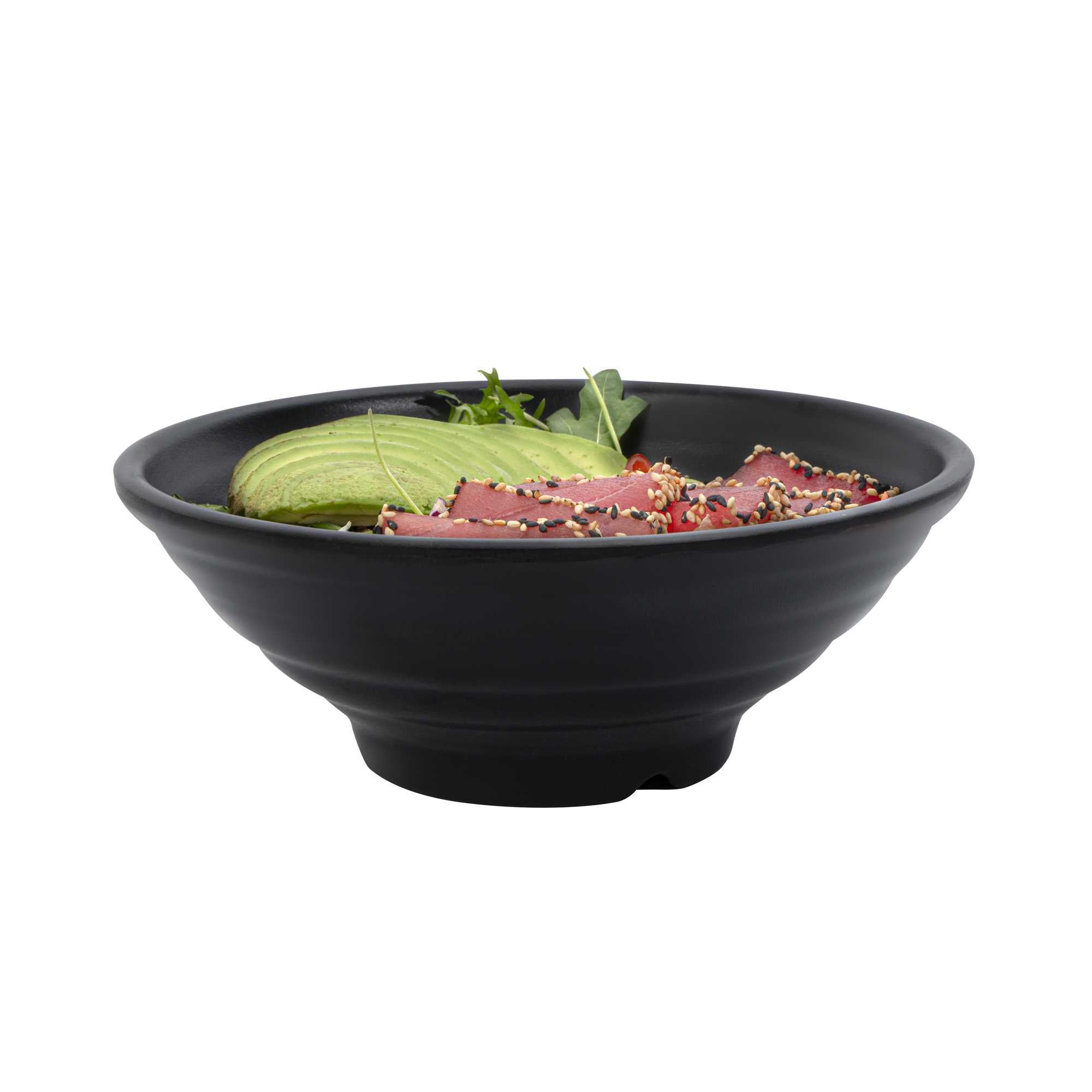 Voga 27 oz Round Black Melamine Large Bowl - Japonais, Faux Stone - 7 3/4" x 7 3/4" x 3" - 2 count box