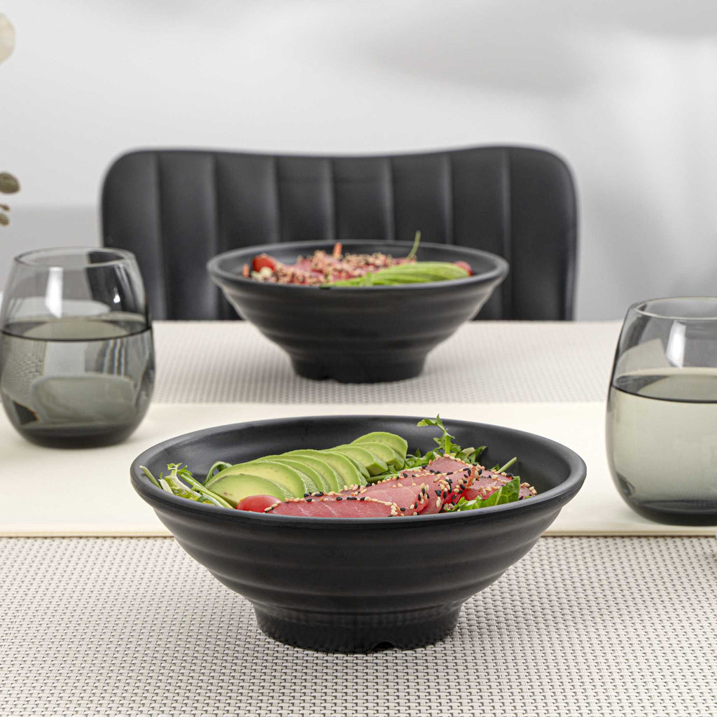 Voga 27 oz Round Black Melamine Large Bowl - Japonais, Faux Stone - 7 3/4" x 7 3/4" x 3" - 2 count box