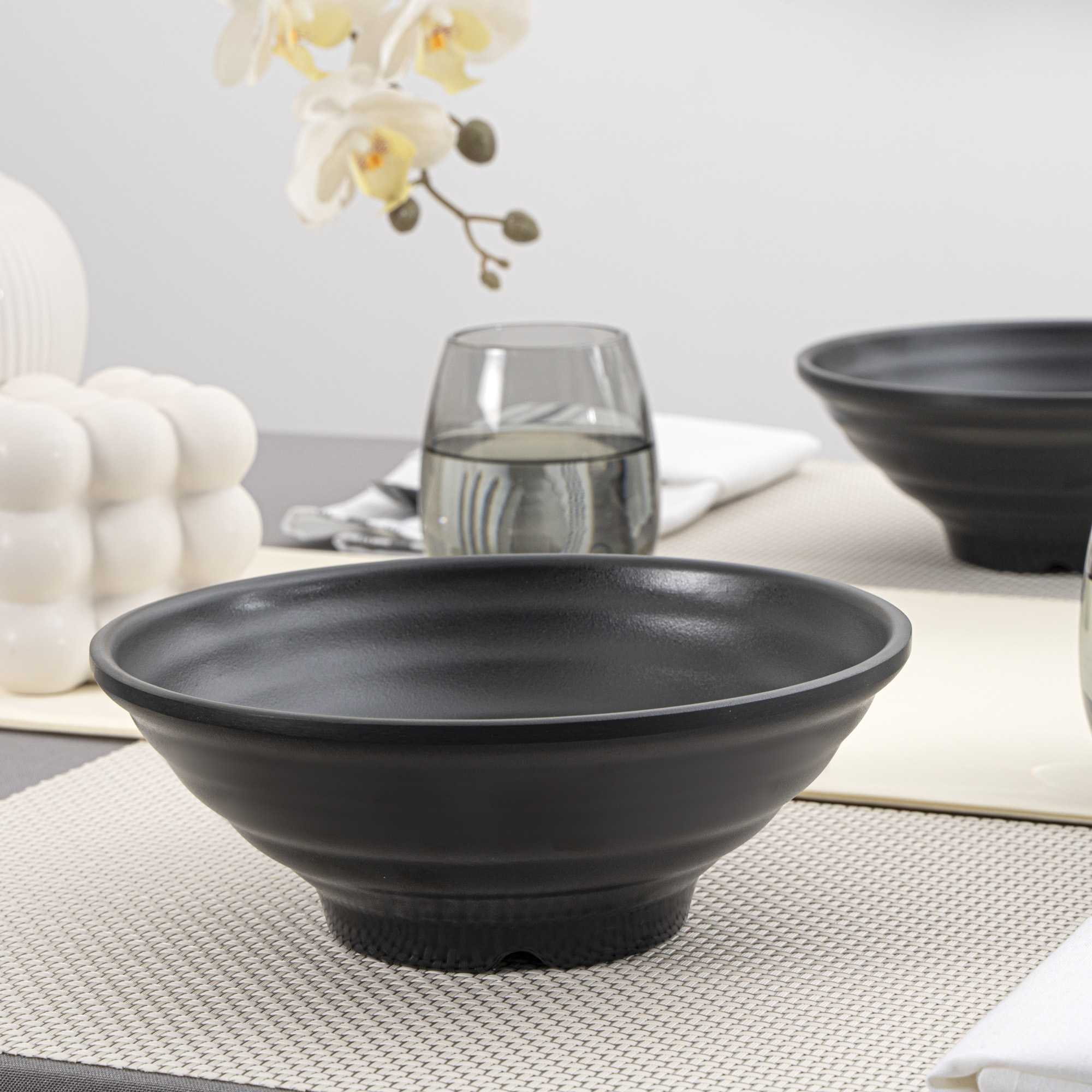 Voga 42 oz Round Black Melamine Extra Large Bowl - Japonais, Faux Stone - 8 3/4" x 8 3/4" x 3 1/4" - 2 count box