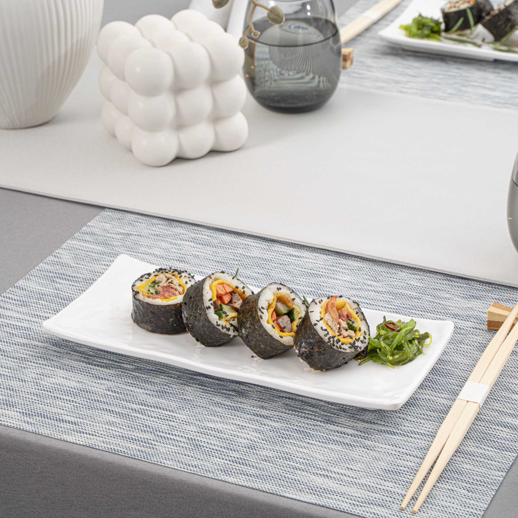 Voga Rectangle White Melamine Plate - Japonais - 10 1/2" x 4 1/2" x 1" - 2 count box