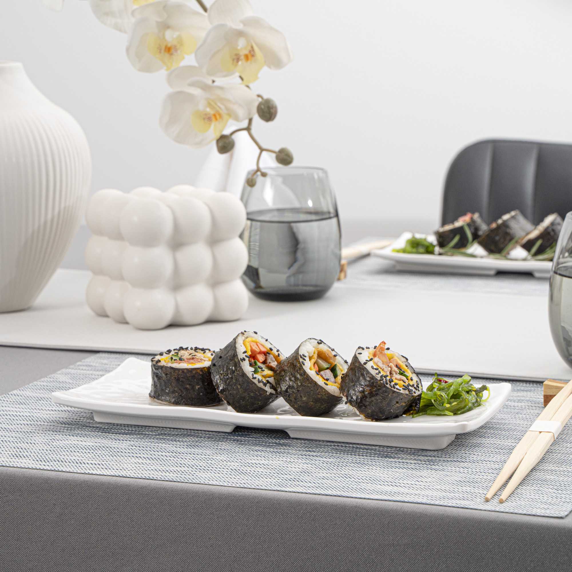 Voga Rectangle White Melamine Plate - Japonais - 10 1/2" x 4 1/2" x 1" - 2 count box