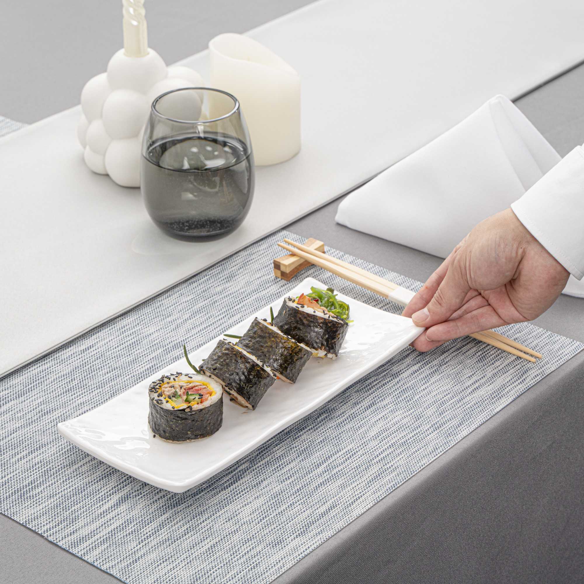 Voga Rectangle White Melamine Plate - Japonais - 10 1/2" x 4 1/2" x 1" - 2 count box