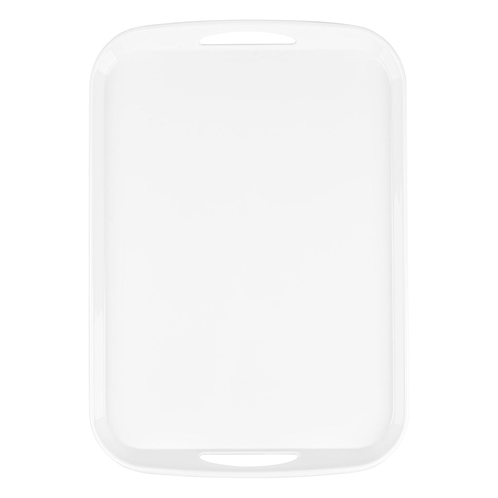 Voga Rectangle White Melamine Serving Tray - with Handles - 18" x 12 1/2" x 1 3/4" - 1 count box
