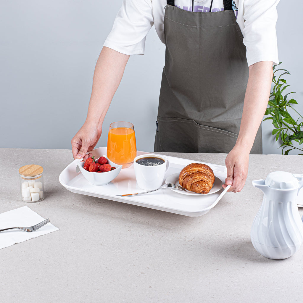 Voga Rectangle White Melamine Serving Tray - with Handles - 18" x 12 1/2" x 1 3/4" - 1 count box