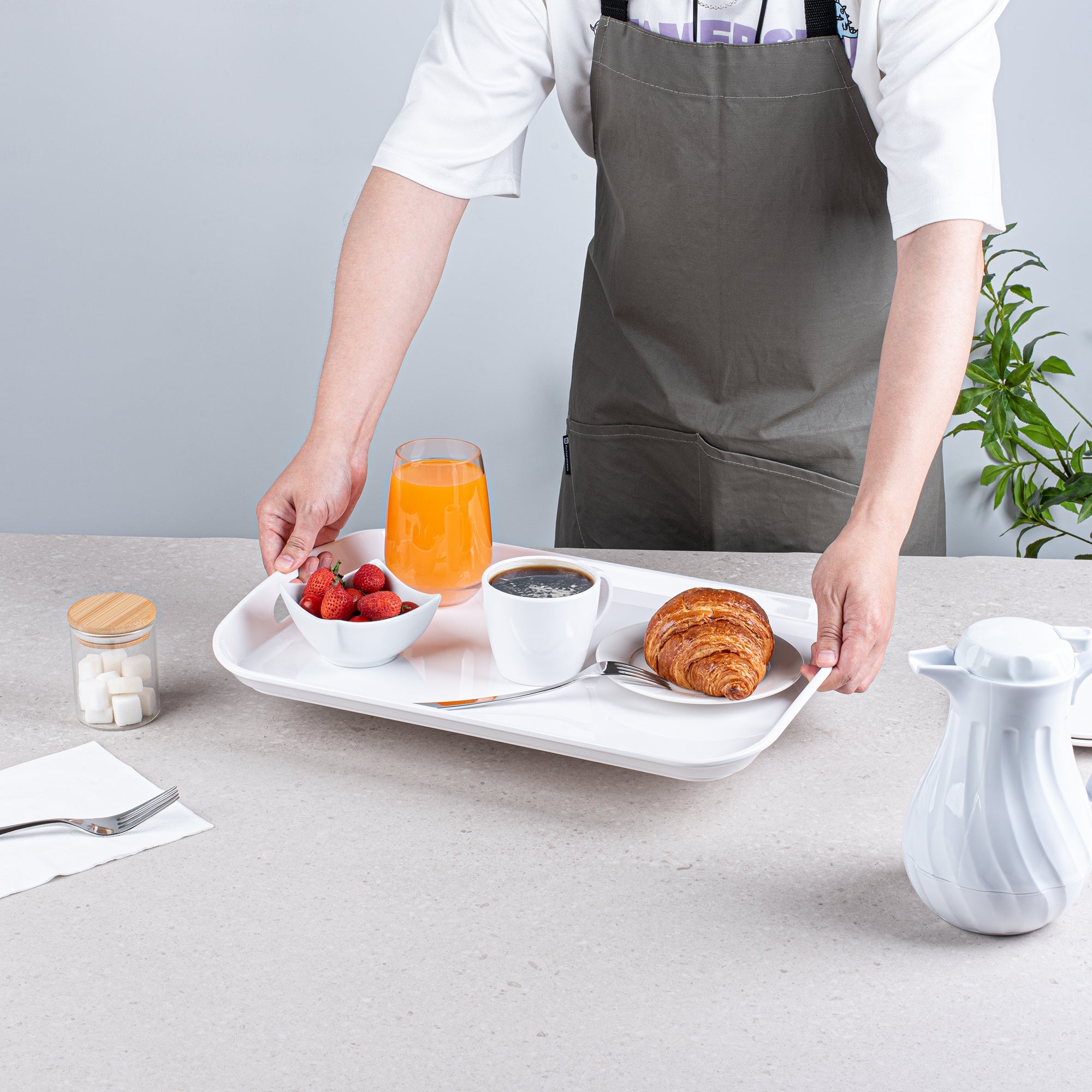 Voga Rectangle White Melamine Serving Tray - with Handles - 18" x 12 1/2" x 1 3/4" - 1 count box