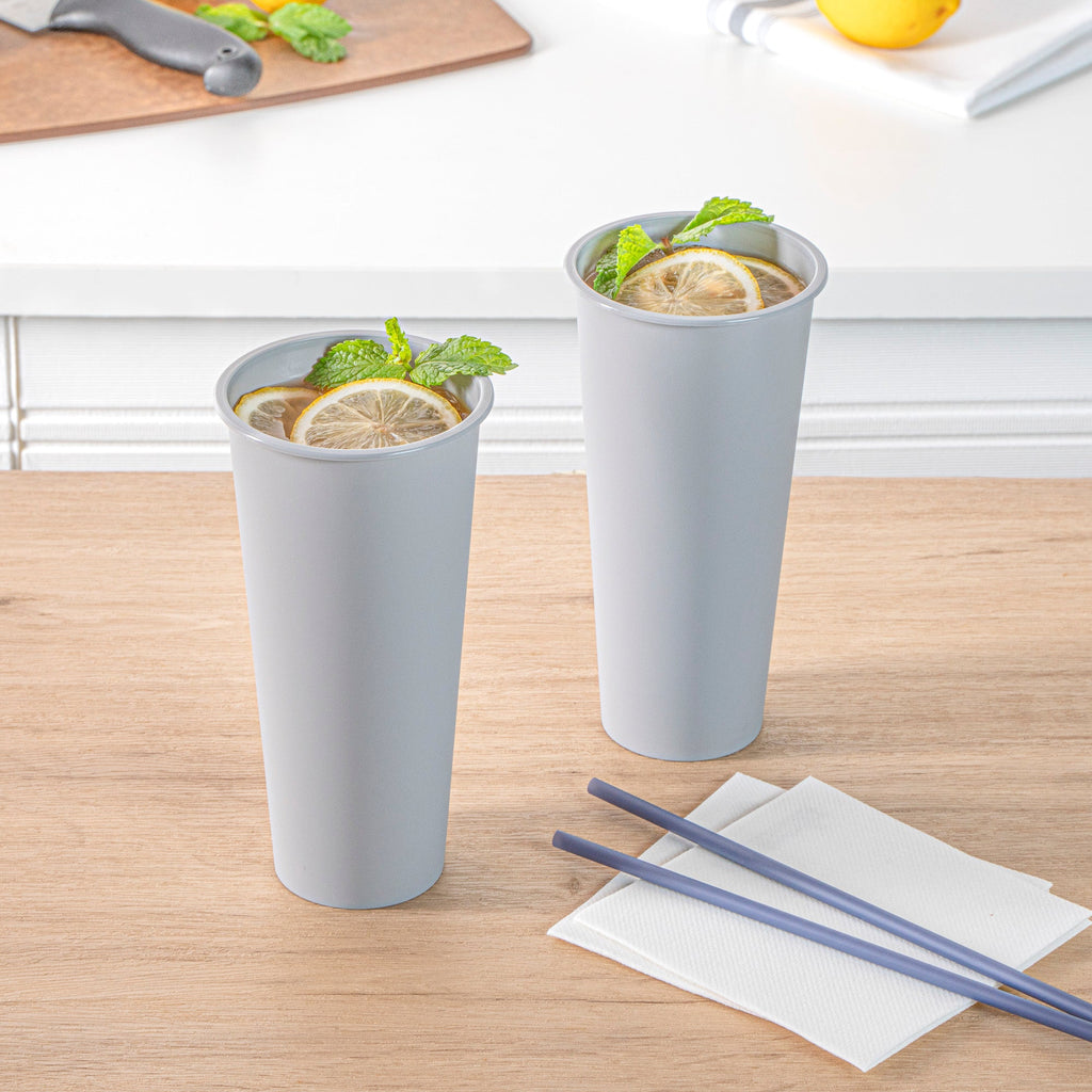 Bev Tek 24 oz Round Matte Gray Plastic Hot / Cold Drinking Cup - 3 1/2" x 3 1/2" x 7" - 100 count box