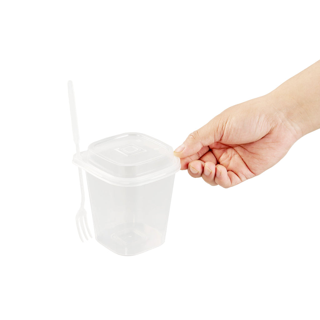 Asporto 17 oz Clear Plastic Salad To Go Cup - with Clear Lid and Fork - 3 1/2" x 3 1/2" x 4" - 100 count box